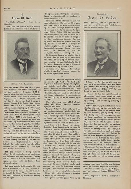Eduard Theodor Sørensen (1854-1939) - Minneord i Banneret - organ for Det norske baptistsamfunn. 1939 (Vol. 60 Nr. 15)
