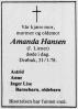 Amanda Hansen, født Ziener (1888-1978) - Dødsannonse i Akershus Amtstidende, mandag 6. februar 1978
