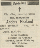 Anders Haaland (1873-1954) - Dødsannonse i Fædrelandsvennen, lørdag 31. juli 1954