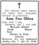 Anna Foss Ohlsen (1908-1965) - Dødsannonse i Tønsbergs Blad, mandag 5. juli 1965