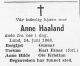 Anne Marthine Haaland, født Hansen (1879-1968) - Dødsannonse i Fædrelandsvennen, onsdag 19. juni 1968