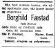 Borghild Fæstad, født Ziener (1888-1935) - Dødsannonse i Aftenposten, mandag 30. desember 1935