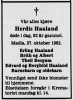 Herdis Haaland, født Mæland (1900-1982) - Dødsannonse i Stavanger Aftenblad, fredag 29. oktober 1982