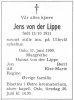 Jens Von der Lippe (1911-1990) - Dødsannonse i Adresseavisen, tirsdag 26. juni 1990