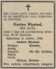 Karine Marie Blystad, født Sørli (1892-1948) - Dødsannonse i Buskeruds Blad, mandag 8. november 1948