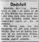 Karoline Marie Mellbye, født Olsen (1869-1957) - Minneord i Agderposten, mandag 14. oktober 1957