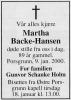 Martha Backe-Hansen (1910-2000) - Dødsannonse i Porsgrunns Dagblad, tirsdag 11. januar 2000