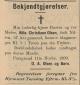 Nilia Christiane Olsen, født Nielsen (1842-1899) - Dødsannonse i Grenmar, tirsdag 14. november 1899