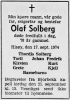 Olaf Randolf Solberg (1896-1974) - Dødsannonse i Agderposten, torsdag 19. september 1974