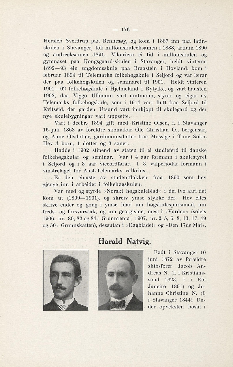 Harald Natvig (1872-1947) - Studentene fra 1890 - biografiske opplysninger samlet til 25-års jubilæet 1915