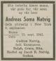Andreas Soma Natvig (1902-1941) - Dødsannonse i Bergens tidende, fredag 12. september 1941