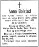Anna Bolstad (1890-1972) - Dødsannonse i Aftenposten den 5. desember 1972