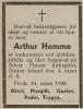 Arthur Homme - Dødsannonse i Grimstad Adressetidende den 26. mars 1938