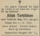 Atlak Torkildsen Seland (1834-1922) - Dødsannonse i Agder den 6. desember 1922