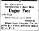 Dagny Foss (1873-1922) - Dødsannonse i Aftenposten den 29. april 1922