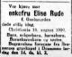 Elise Rude, født Geelmuyden (1839-1920) - Dødsannonse i Aftenposten den 14. august 1920