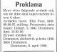 Ella Foss (1907-1990) - Proklama etter avdøde (Drammens Tidende og Buskeruds blad den 10. april 1990)