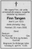 Finn Tangen (1925-2000) - Dødsannonse i Varden, lørdag 1. april 2000