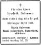 Fredrik Martinius Salvesen (1881-1966) - Dødsannonse i Stavanger Aftenblad, mandag 2. januar 1967