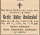 Grete Sofie Knibestøl (født Solberg, 1863-1936) - Dødsannonse i Agder - Flekkefjords Tidende den 14. august 1936