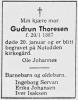 Gudrun Thoresen, født Sørensen (1887-1975) - Dødsannonse i Varden den 27. januar 1975