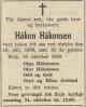 Håkon Håkonsen (1939-1960) - Dødsannonse i Fædrelandsvennen den 22. oktober 1960