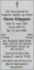 Hans Kleppen (1907-2009) - Dødsannonse i Varden den 15. april 2009