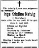 Inga Kristine Natvig, født Skollenborg (1873-1956) - Dødsannonse i Aftenposten den 9. mai 1956