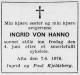 Ingrid von Hanno (f. Brun, 1898-1976) - Dødsannonse i Altaposten den 10. juni 1976