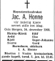 Jacob Andersen Honne (1884-1968) - Dødsannonse i Aftenposten, lørdag 28. desember 1968