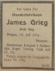 James Grieg (1833-1911) - Dødsannonse i Arbeidet, lørdag 15. juli 1911