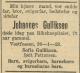 Johannes Gulliksen (1849-1923) - Dødsannonse i Fremtiden, lørdag 3. februar 1923