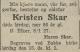 Kristen Rasmussen Skar (1841-1927) - Dødsannonse i Fremtiden, torsdag 13. januar 1927
