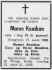 Maren Knudsen, født Hansen (1844-1966) - Dødsannonse i Porsgrunns Dagblad, lørdag 19. mars 1966