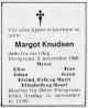 Margot Johanne Knudsen (1907-1986) - Dødsannonse i Porsgrunns Dagblad, fredag 7. november 1986
