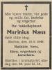 Marinius Næss (1870-1949) - Dødsannonse i Gjengangeren, tirsdag 21. juni 1949
