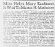 Martin Hylan Matheson (1925-1989) and Helen Maria Kaufmann (1925-2015) - Wedding (The Sheboygan Press, Sheboygan, Wisconsin, Monday, August 29, 1949)