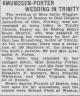 Olaf Gustav Delphin Amundsen (1901-1973) and Sarah Wigglesworth Porter (1906-) - Wedding in Trinity Church Boston (The Boston Globe, Boston, Massachusetts  16 May 1931, Sat)