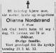Oleanna Nordstrand, født Foss (1891-1971) - Dødsannonse i Firda, torsdag 2. juli 1970