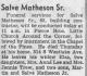 Salve Matheson (1881-1949) - Obituary (The Los Angeles Times, Los Angeles, California, Monday, November 14, 1949)