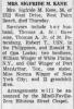 Sigfrid Margrethe Kane, nee Winger (1913-1967) - Obituary (The Palm Beach Post, West Palm Beach, Florida, Friday, September 08, 1967)