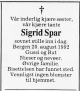 Sigrid Spar, født Andersen (1895-1992) - Dødsannonse i Bergens tidende, onsdag 26. august 1992