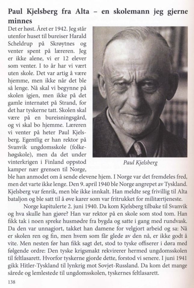 Paul Kjelsberg fra Alta - En skolemann jeg gjerne minnes (Olav Beddari)